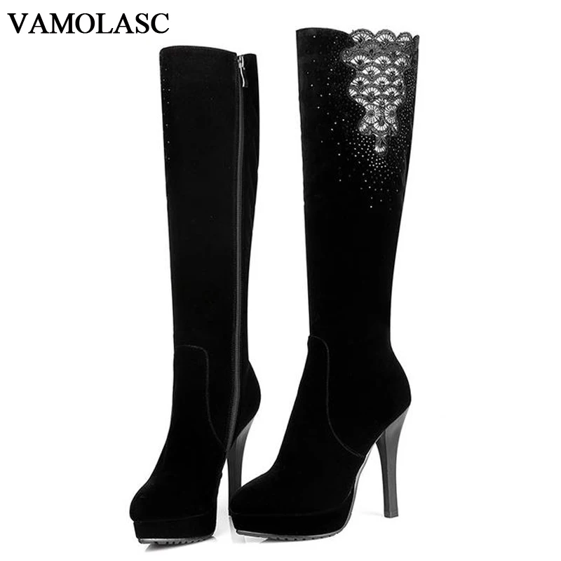 VAMOLASC New font b Women b font Autumn Winter Warm Faux Suede Knee High Boots Sexy