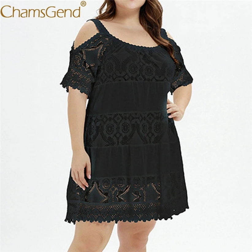 

Summer Hollow Out Lace Dress Women Plus Size Loose Sexy Off Shoulder Holiday Beach Dress Party Dresses L,XL,2XL,3XL 90514