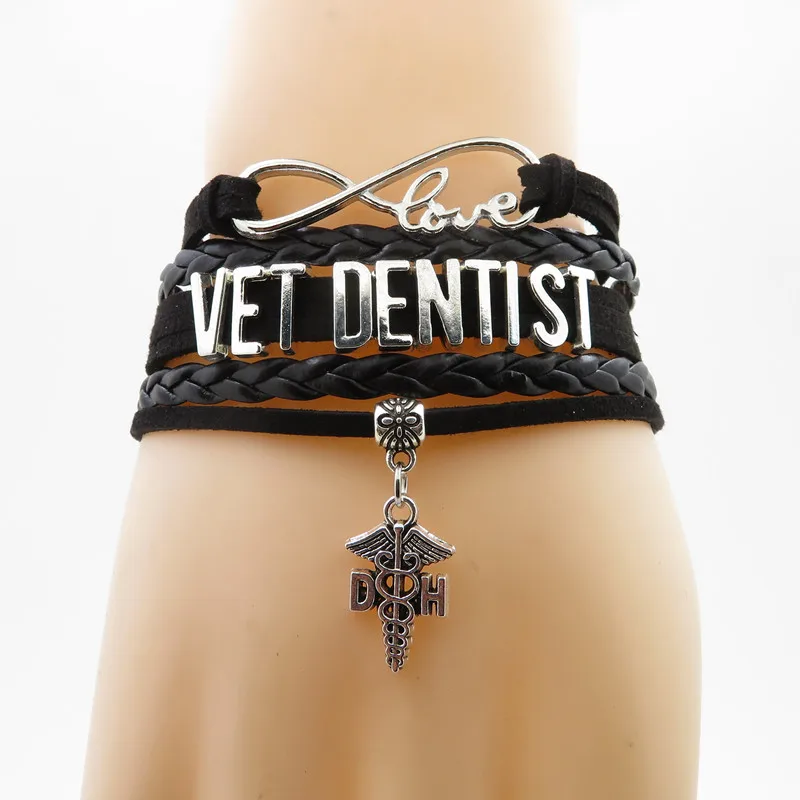 Любовь Профессиональный ветеринарный стоматологический браслет медицинский Шарм кожаные браслеты дантист браслеты для женщин ювелирные изделия ангел подарок для новорожденных