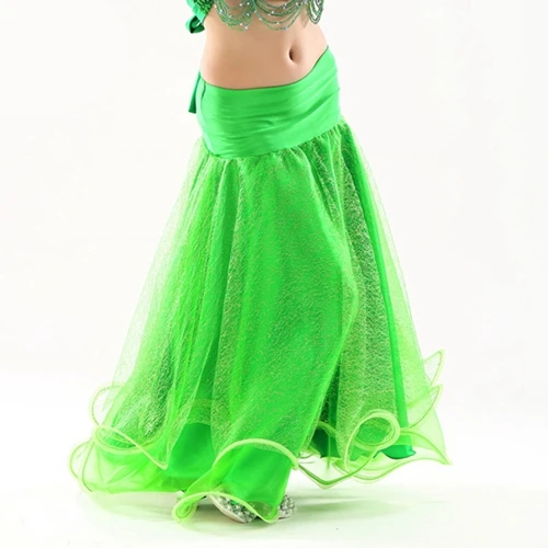 Детская Одежда для танцев живота, длинные юбки-макси, шифоновая юбка для девочек, профессиональная юбка для танца живота для детей - Цвет: Green