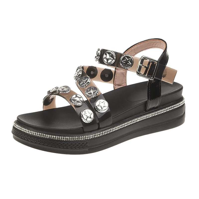 

Sexy Open-toed Women Sport Sandals Wedge Metal Decoration Out Women Sandals Outdoor Cool Platform Shoes Women Beach Shoes 2019