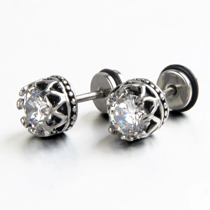 0,8 см Винтаж Прозрачный камень циркония чорный Нержавеющая Сталь Серебряный цвет серьги гвоздики для мужчин и женщин
