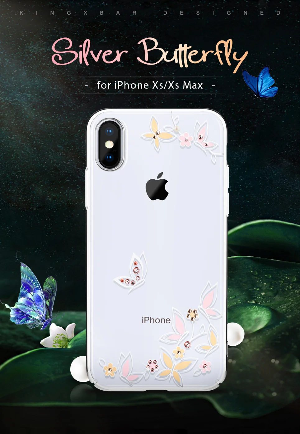 KINGXBAR for iPhone Xs Max Flower Case for iPhone Xs Case Thin Transparent for iPhone Xs Max Cover Luxury Crystal from Swarovski (1)