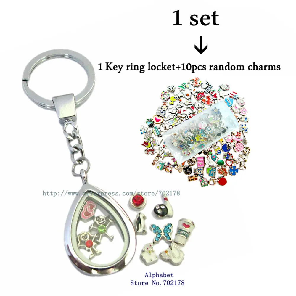 Plain Drop Shape floating locket Keychain with 10pcs floating