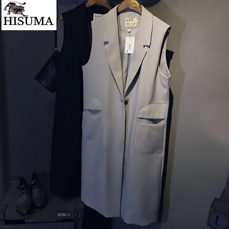 2017 Spring And Autumn New Women's One Button Medium Long Sleeveless