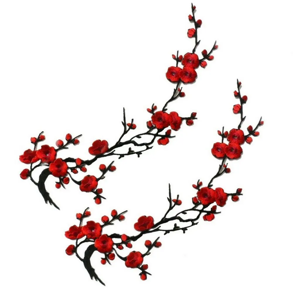 

New Plum Blossom Flower Iron on Sew Embroidered Patch Badge Applique Motif DIY Floral Motif Dress Dance Costume