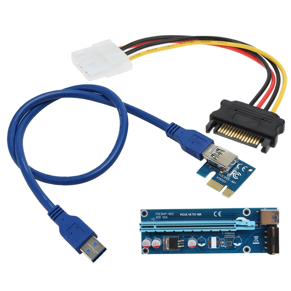 Lot BTC Riser Card USB 3.0 PCI-E Express 1x To 16x Extender Adapter Power Cable