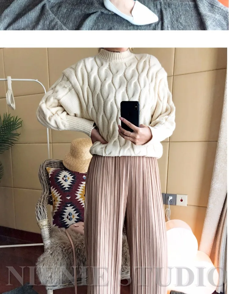 Changpleat 2019 новая весна Для женщин прямой широкий, брючный Штаны Miyak плиссированные дизайн моды свободные большой размер, эластичный пояс