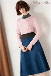 2019 Весна для женщин тонкий свитер с длинным рукавом набивной пуловер рубашка и трапециевидной формы высокая талия миди юбка OL Стиль