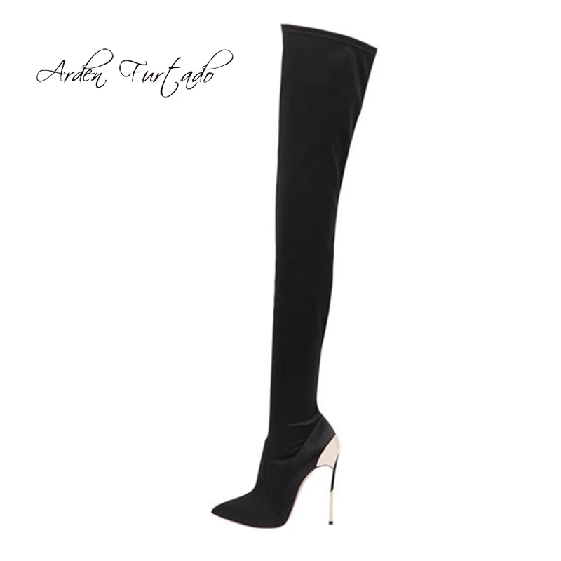 

Arden Furtado spring autumn high heels 12cm steel heels over the knee boots red burgundy nude fashion stilettos Stretch boots