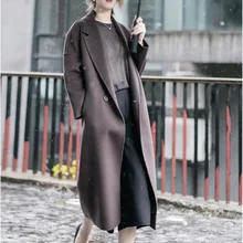 Двусторонний кашемировый шерстяной очень длинный Тренч пальто кофейный фиолетовый хаки женское кашемировое пальто двустороннее длинное шерстяное пальто