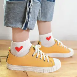 Корейская версия Досуг Мелкий рот сплошной цвет Короткие хлопковые носки сердце любовь дышащие удобные женские короткие носки