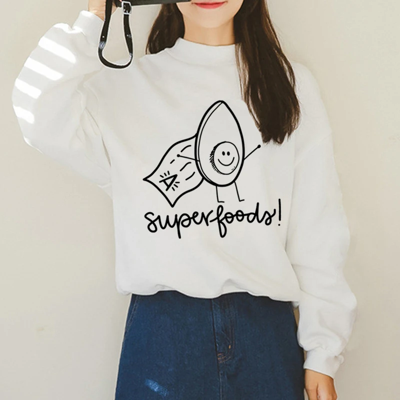 Avocado Harajuku Ullzang Small Fresh Warm Hoodies Women Vegan Kawaii Cartoon Print Sweatshirts 90s Graphic Fashion Hoody Female - Color: H1379