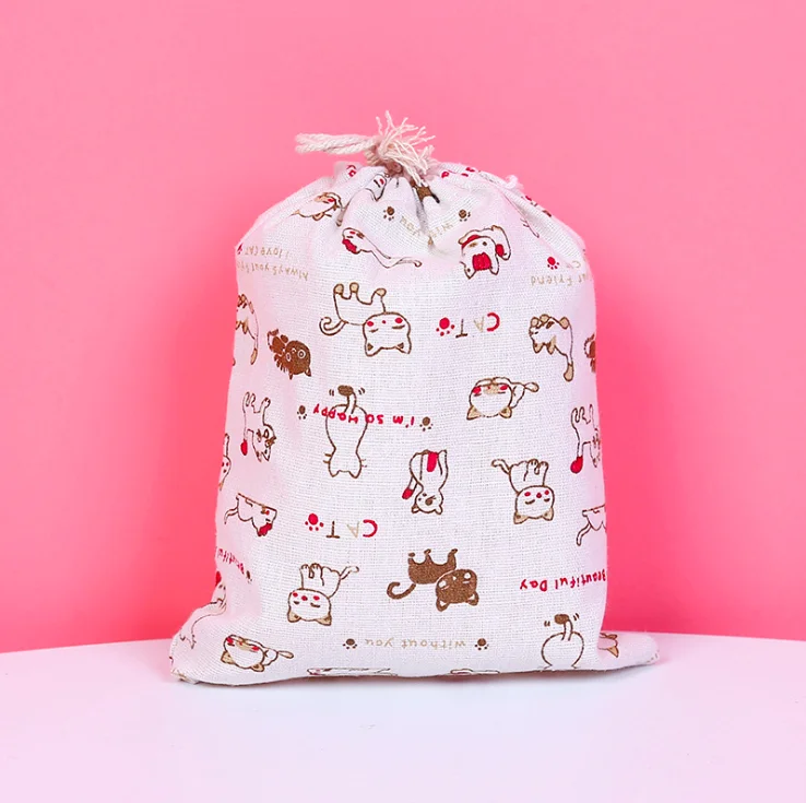 Мультфильм белье хлопок Drawstring сумка 28x26 23x18 15x12 см мини прекрасный кот Для женщин Сумка дорожная домашнего хранения подарочная упаковка для ювелирных изделий сумка - Цвет: Cat 23x18cm