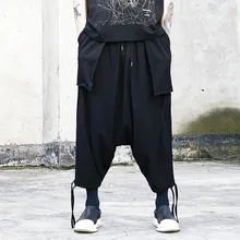 Мужской панк готический Хип Хоп мода кимоно с карманами шаровары для мужчин Японии уличный сверхразмерный Свободные Повседневное черный крест брюки для девочек