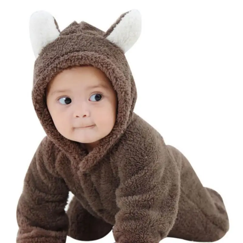 Autumn Winter Baby Rompers Bear Newborn Baby Coral Fleece Brand Hoodies Jumpsuit Baby Girls Boys Romper Toddle Clothing Summer