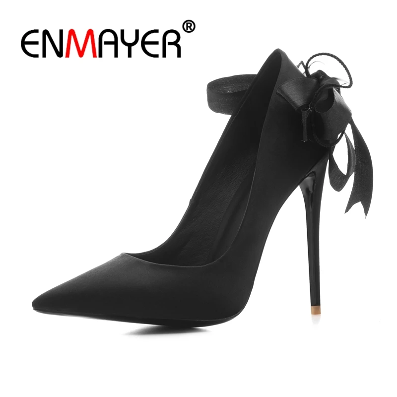 

Enmayer Genuine Leather Pointed Toe Shoes Woman High Heel Shoes Woman Tacones Mujer Size 34-43 ZYL2446