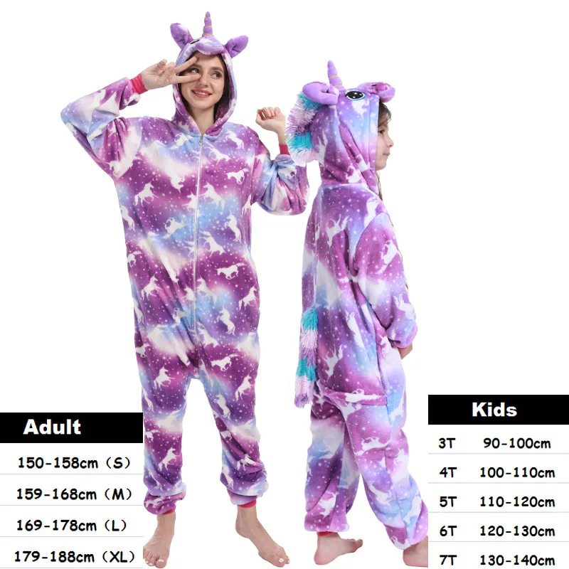 Kids Adults Unicorn Kigurumi Onesie Women Animal Costume Anime Cosplay Onepiece Pyjamas Panda Children Boys Girl Winter Jumpsuit - Цвет: purple pegasus