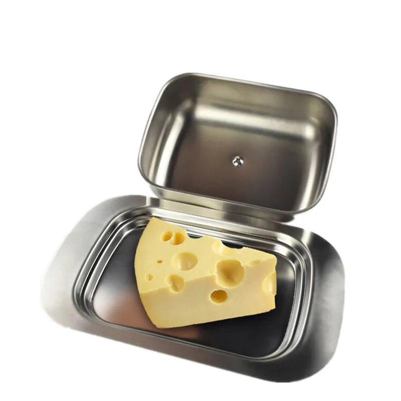 

WOWCC 1pc Stainless Steel Butter Dish Box Container Cheese Server Storage Keeper Tray with Hold Lid Fruit Salad Cheese Dish