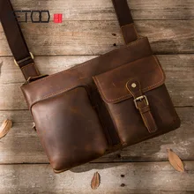AETOO Handmade Retro Men's Bags Crazy Horse Leather Shoulder Messenger Bag Skew Tendency Simple Backpack Genuine Leather Men's B