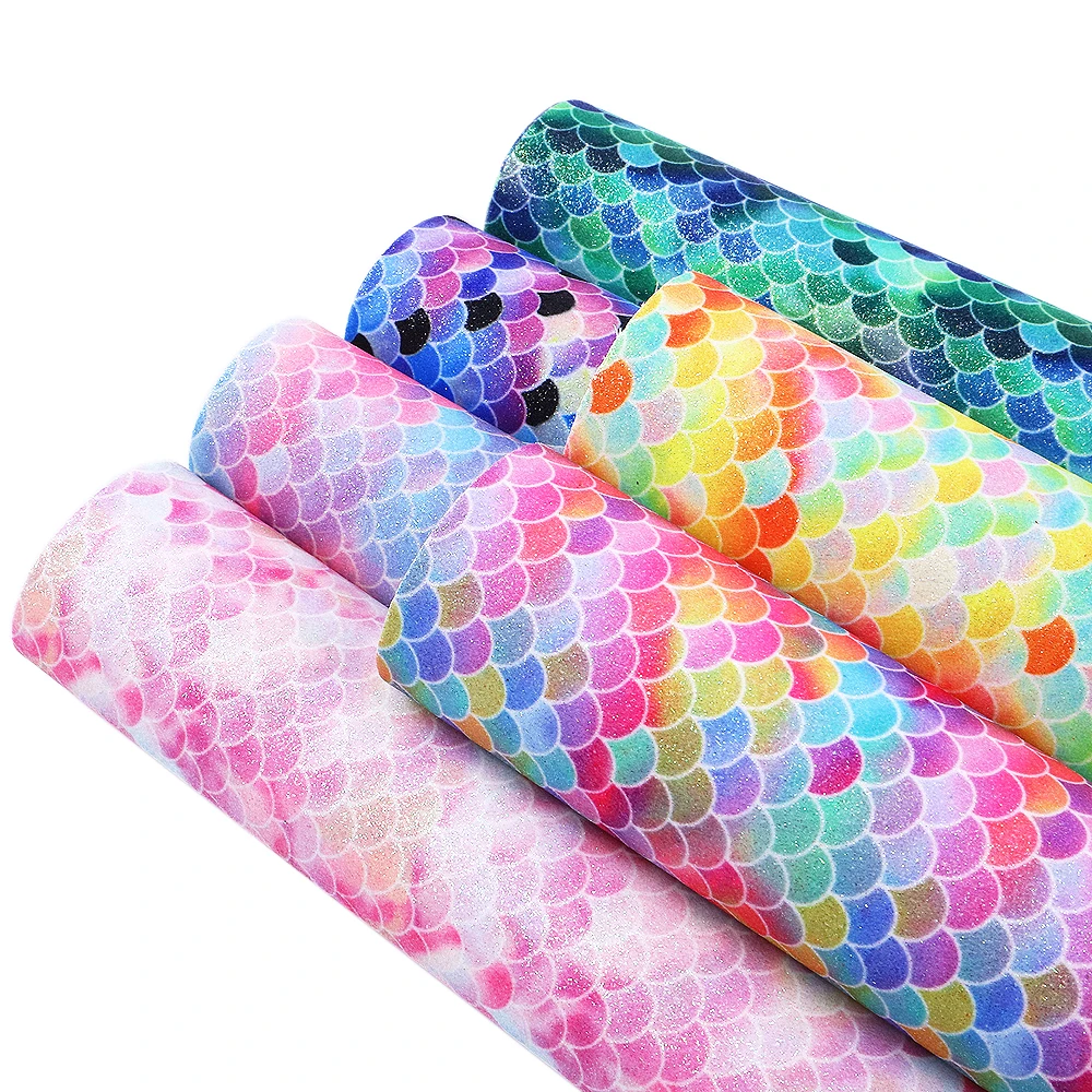 

New 20*34cm Glitter Fish Scale Synthetic Leather Patchwork For Hair Bow Handbags Wallet Phone Cover DIY,1Yc4749