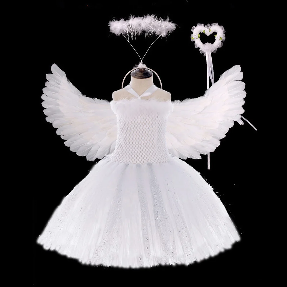 White Swan Lake Ballet Dress Fairy Girls Feather Glitter Sparkling Evening Dress for Kids Angel Cosplay Party Tutu Dress Vestido (1)