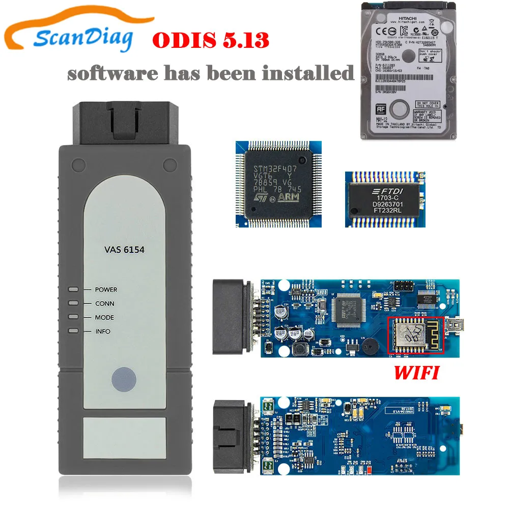 VAS 6154 ODIS V5.13 OKI полный чип VAS6154 WIFI для Audi/Skoda лучше чем VAS5054 с HDD программное