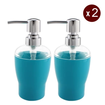 

2pcs/lot ABS Soap Dispenser Pump Bottle Kitchen or Bathroom Countertops Clear/Chrome 10 OZ (Light Blue)