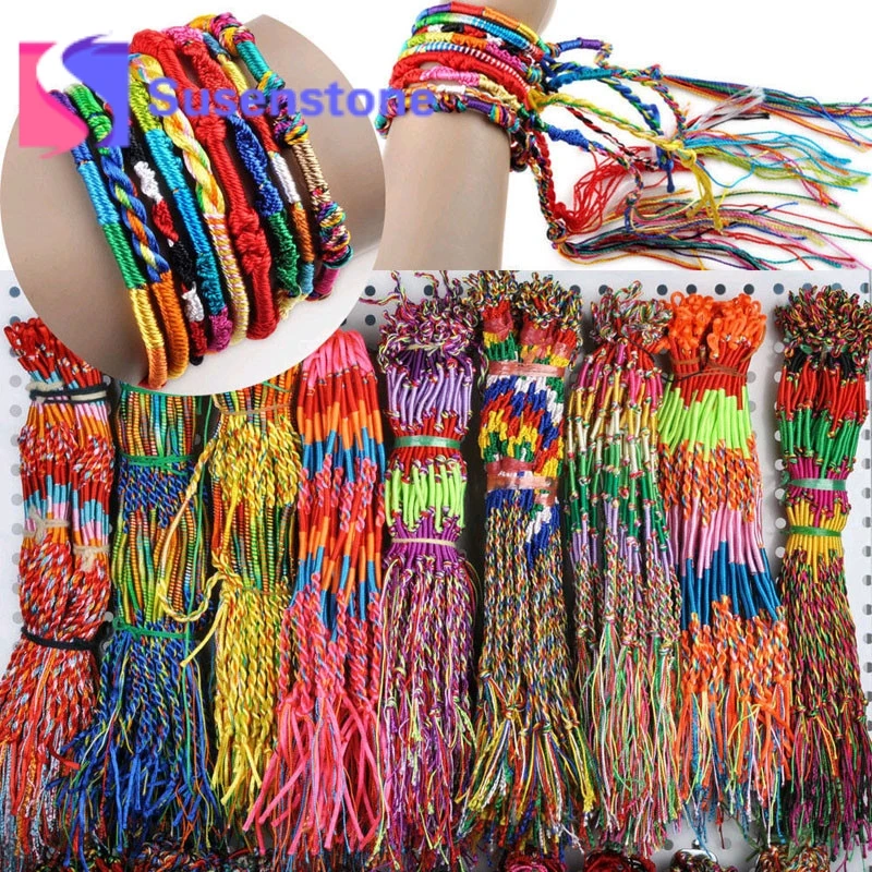 

40/50/100Pcs Wholesale Women Men DIY Charm Rope Bracelet Colorful Jewelry Lots Braid Strands Handmade Friendship Cord Great Gift