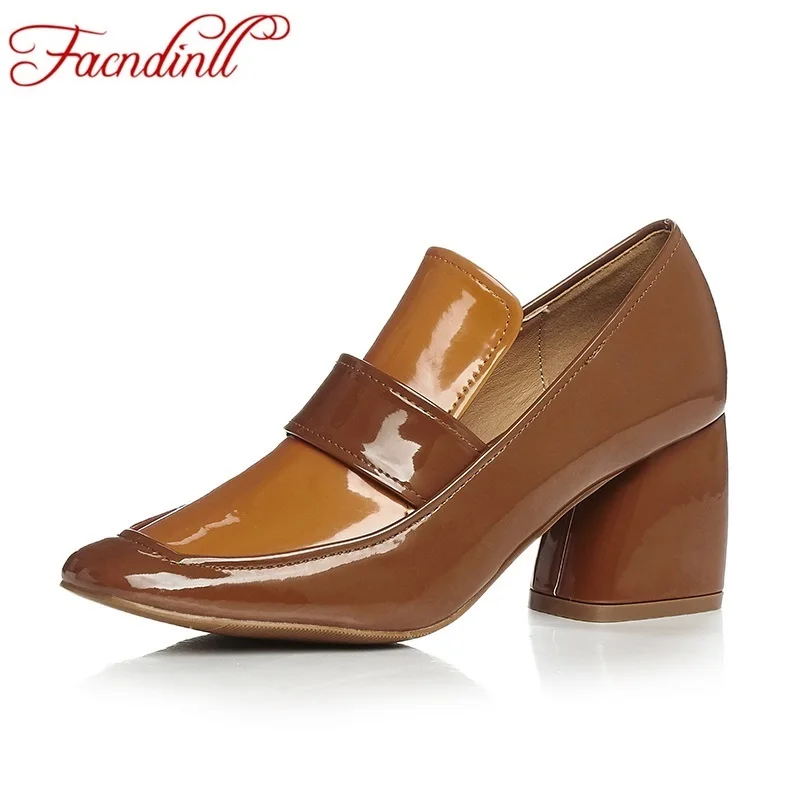 

high quality thick high heels shoes women pumps fashion patent leather shoes platform pumps square toe casual shoes woman