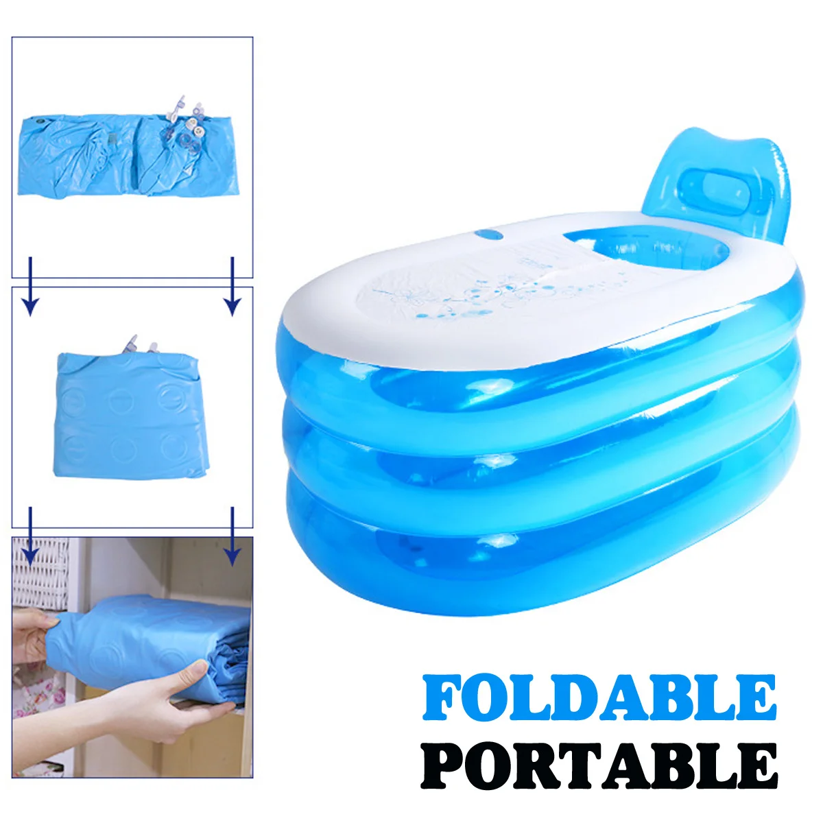 

Large Inflatable Bath Tub Double Adults Portable PVC Plastic Bathtub Home Camping Travel Folding With Cushion Pipe SPA