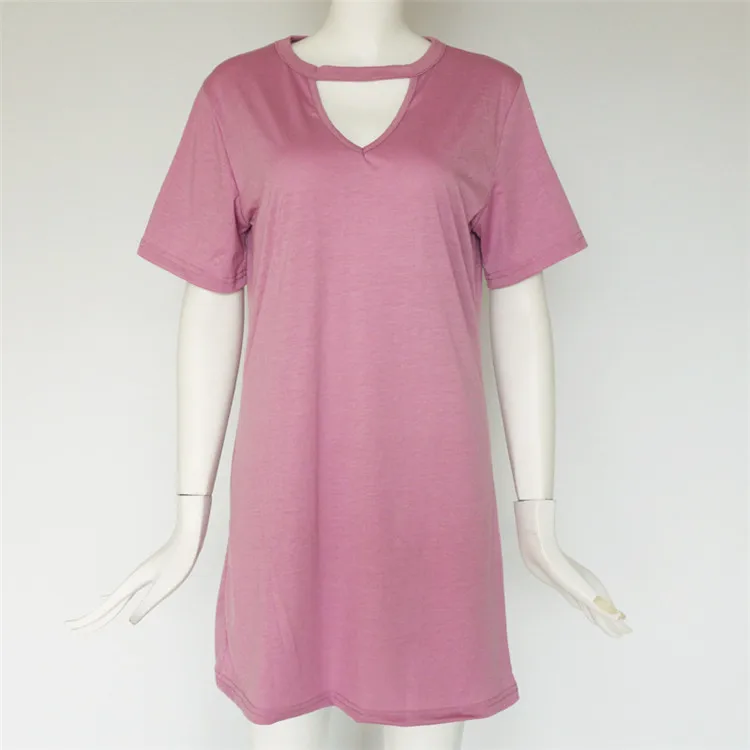 Europe and the United States fashion sexy 2017 Hot new V neck collar hollow short sleeve dress T-shirt dress 11 colors (10)