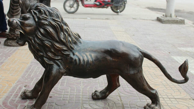 

wholesale factory 44" Chinese Fengshui Bronze ferocious Fu Foo Dog Guardion Lion Running Statue