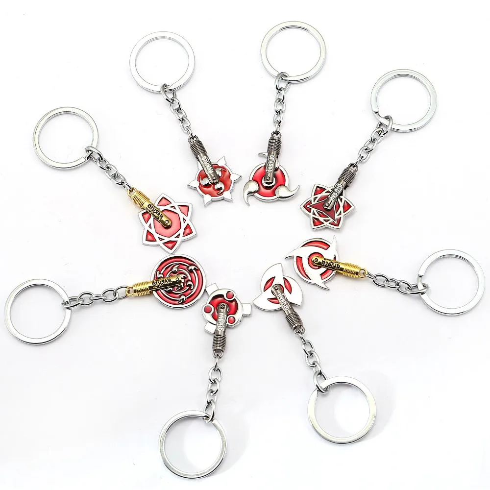 Naruto Keychain Red Round Wheel Pendants Hook Kakashi Uchiha Sasuke