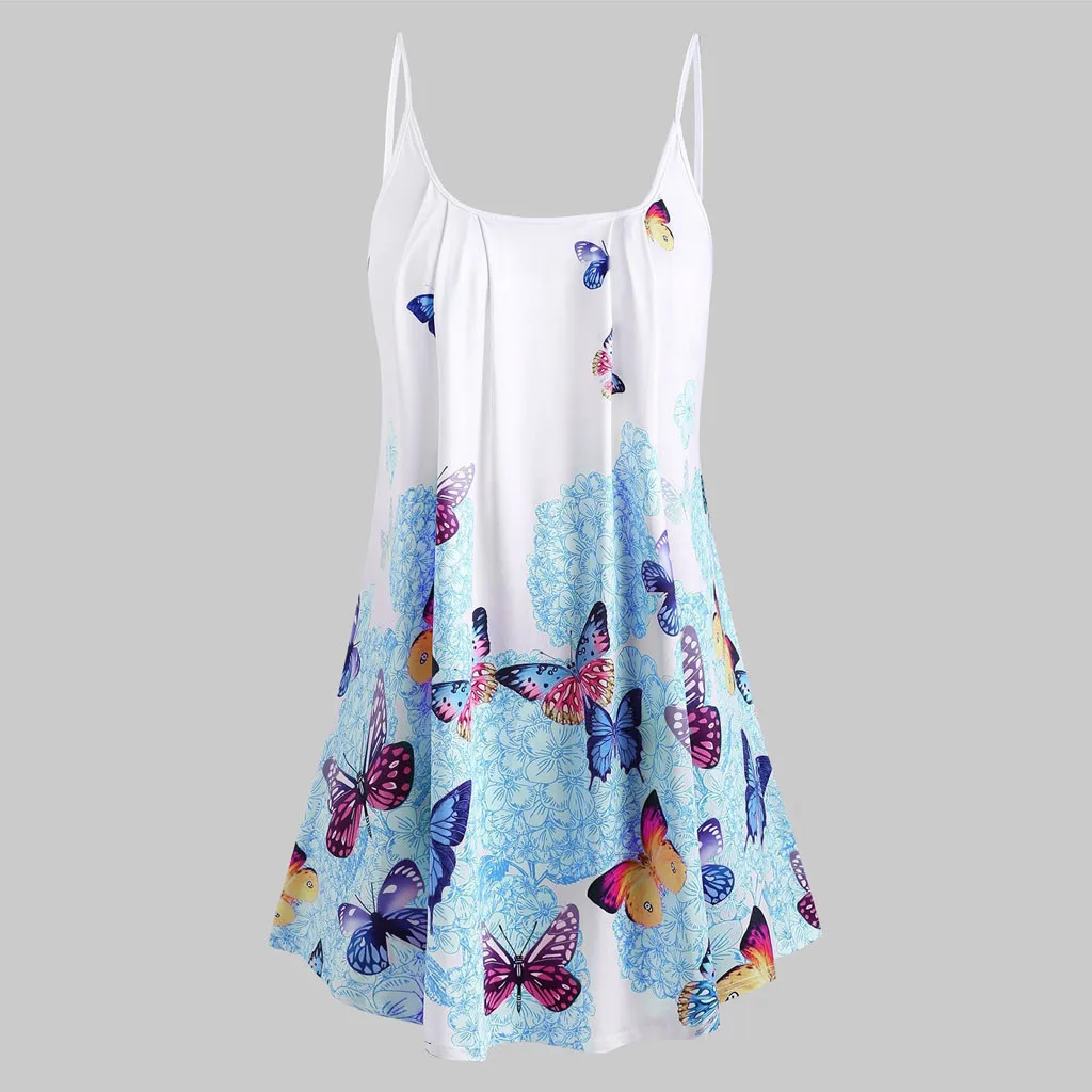 

Plus Size Fashion Butterfly Print Blouse Casual Sexy Strap Top Camis Tank Vest Loose Tee Tops Female Women Shirt Blusas Pullover