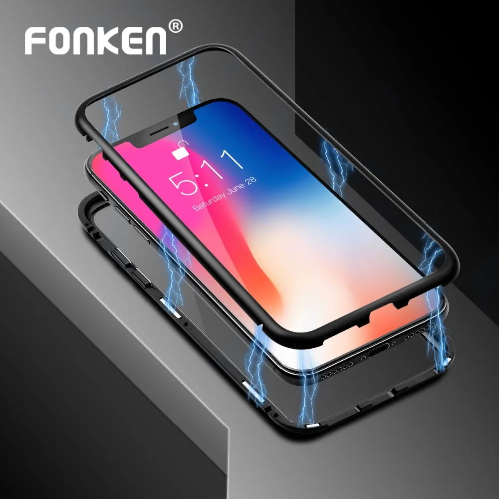 

FONKEN Magnetic Phone Case for iPhone 6 6s Plus 7 8 Plus X XS MAX XR Transparent Magnet Case Ultra thin Fitted Case for Mobile