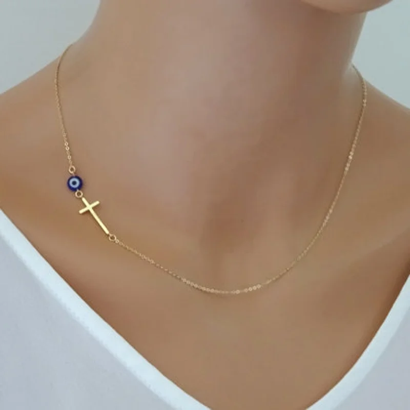 Tiny Evil Eye Simple Sideways Cross 