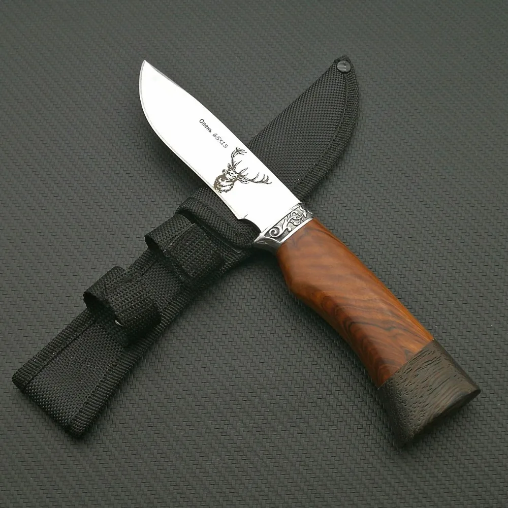 ToughKeng 440C فولاذ مقاوم للصدأ مثبت شفرة سكاكين الصيد ينجي الخشب مقبض في الهواء الطلق بقاء سكّين متعدّد الاستخدامات البرية الغزلان