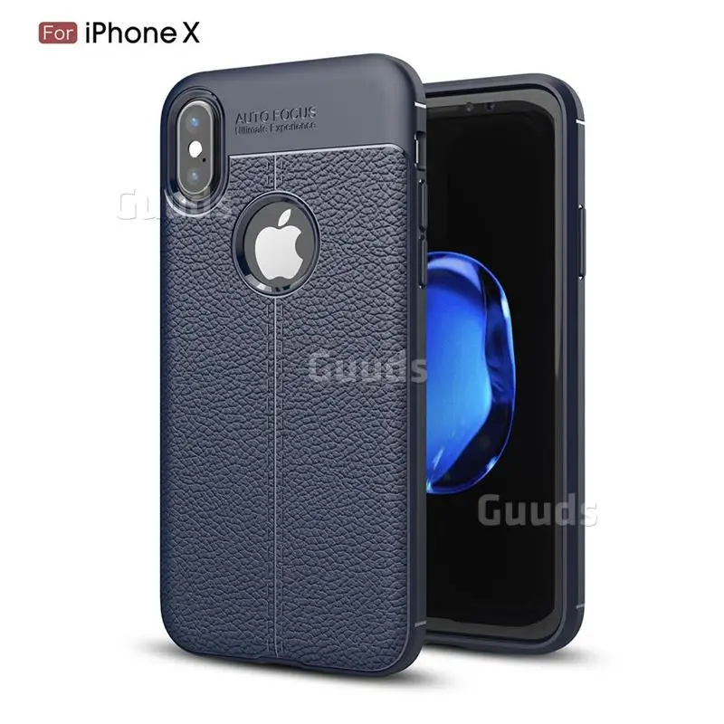 Luxury Auto Focus Litchi Texture Silicone TPU Back Cover for iPhone X(5.8 inch) - Dark Blue