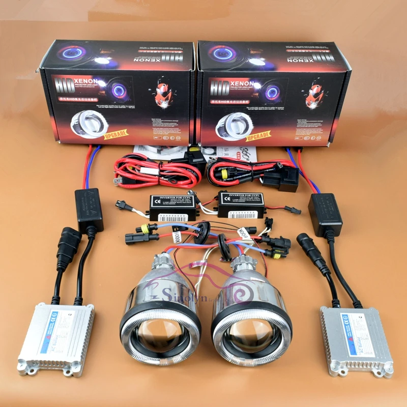 Motorcycle Angel Eyes Halo HID Bi xenon Projector Light Lens Headlights