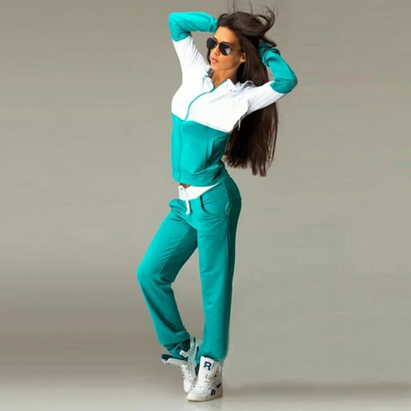 

2018 Autumn Winter 2 Two Piece Sets Tracksuit Women Clothing sportwear Hooded Sweatshirt Tops+Long Pants pocket hoodies Suits