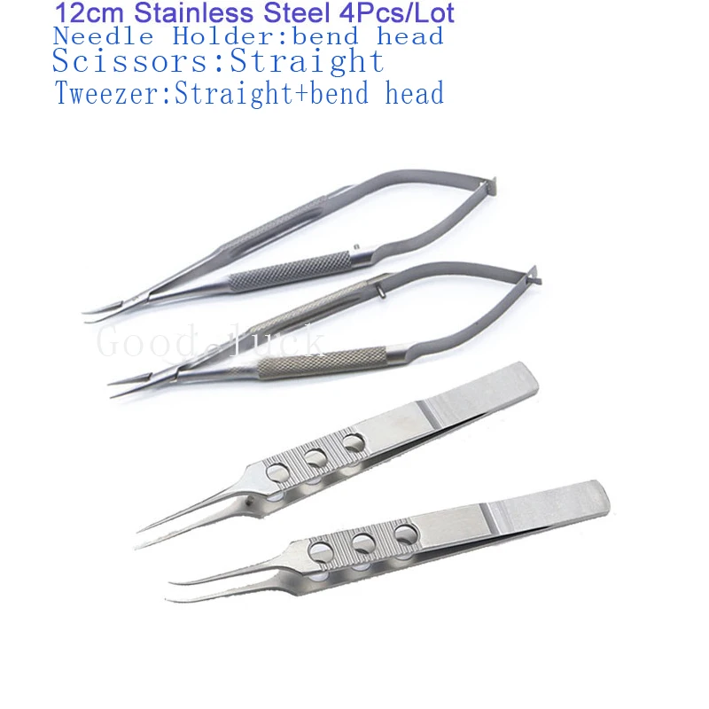 Tesoura + Agulha Titulares + Pinças de Titânio Centímetros Tlloy Instrumentos Cirúrgicos Ferramentas Cosméticos Instrumento Oftálmico 4 Pçs - Set 12.5 3 Agulha Titulares + Pinças De Titânio Tlloy