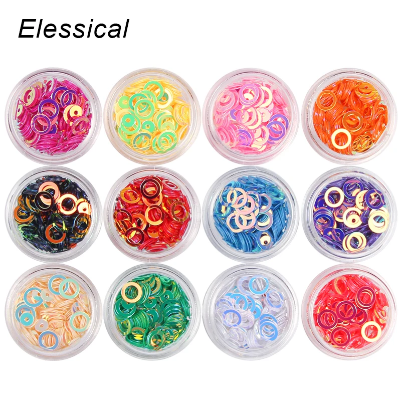 

ELESSICAL 12 Bottles Holographic Sparkly Circles Slice Nails Charms Decorations Gel Varnish Polish Sequins Flakes Nail Art WY951