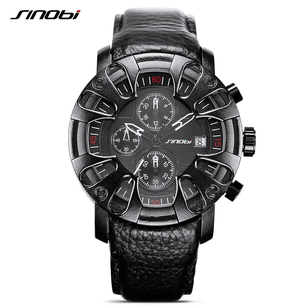 

New SINOBI Watch for Men Sports Quartz S Shock Watches With Leather Straps Eagle Claw Top Brand Luxury relogio masculino Gift