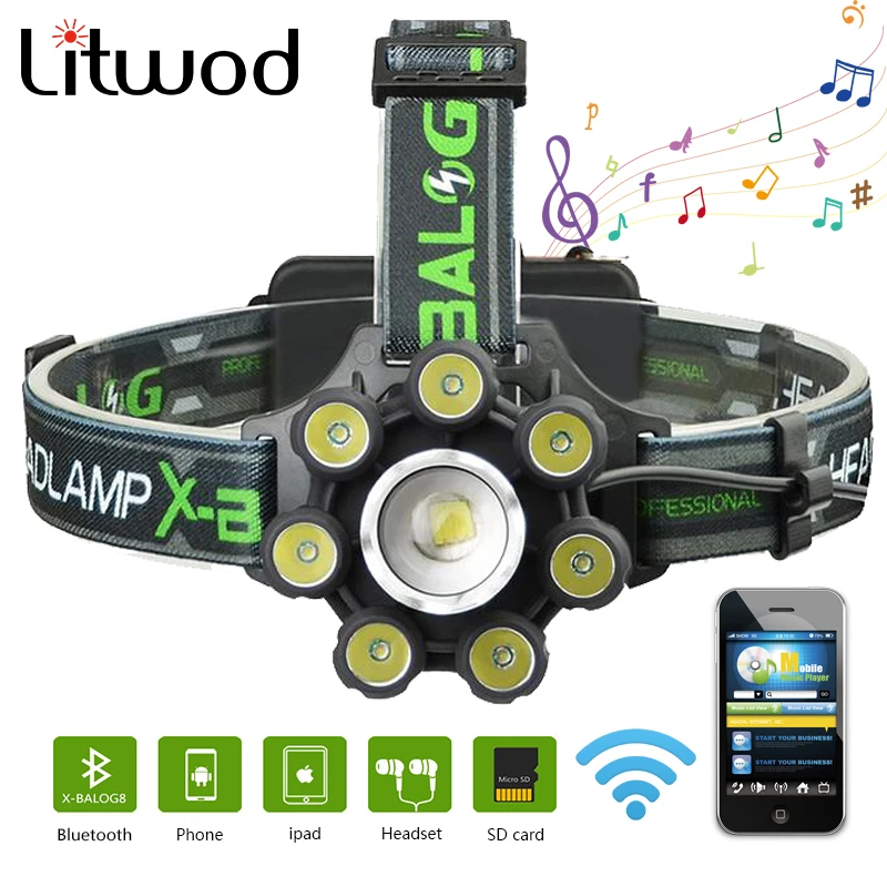 

Litwod Z40T88 New With music bluetooth speaker powerful LED headlamp headlight 30000lm xm-l t6 use 18650 battery head lamp