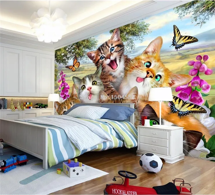 Фото обои 3D мультфильм милый кот животные обои фрески дети спальня фон стены экологически чистые нетканые фрески 3D