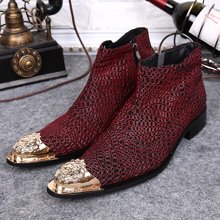 Красный ботинки martin из золотистого металла с острым носком мужские ботинки до лодыжки обувь для верховой езды большой Размеры 46
