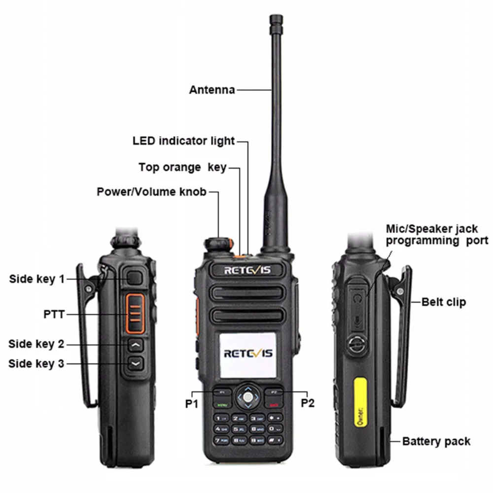 Retevis RT82 GPS Двухдиапазонная DMR радиостанция цифровая рация DCDM TDMA IP67