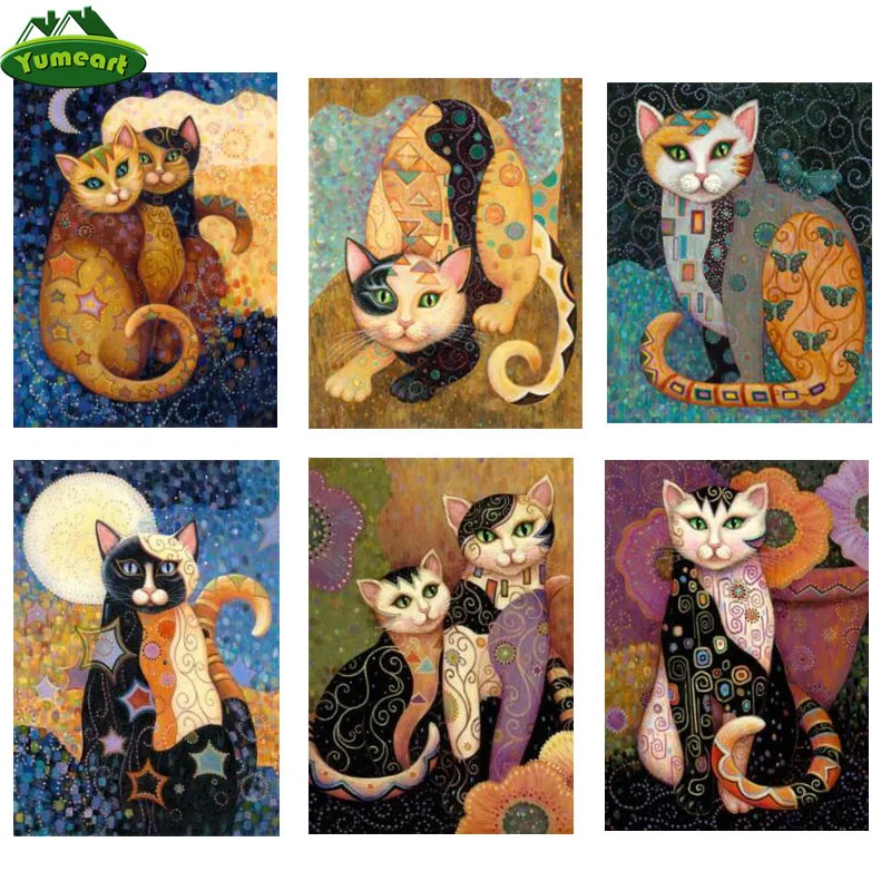 YUMEART DIY Diamond Painting Animal Full Square Embroidery Cartoon Cat Pictures of Rhinestone Mosaic Home Decor | Дом и сад