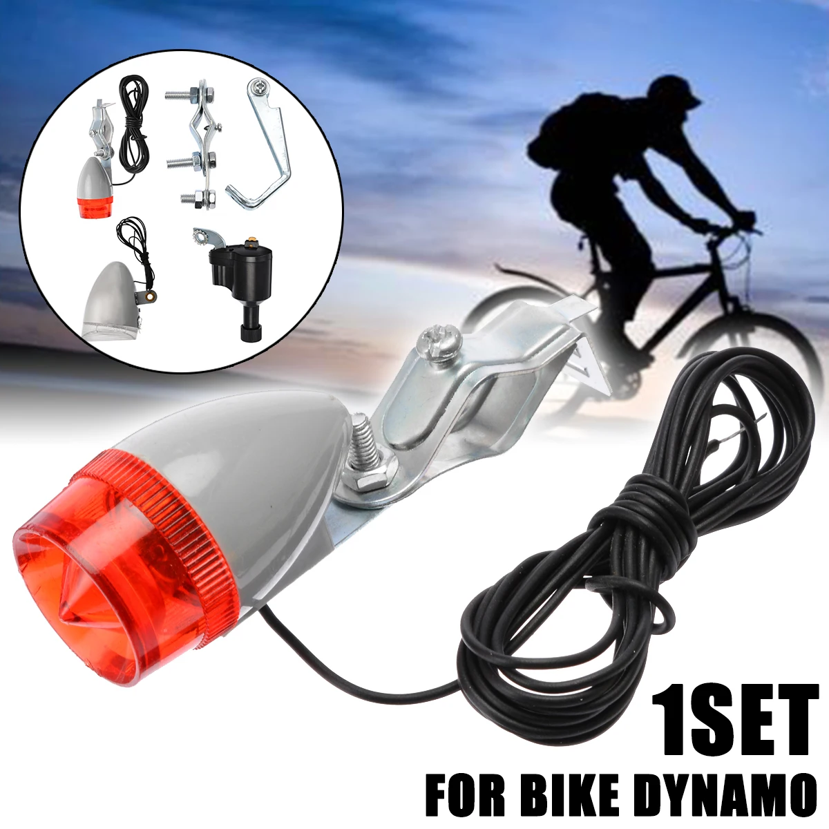 

Bike Cycling Safety Warning Light Dynamo Generator Lights Set Safety Front Head & Rear Tail Light with Fixing Brackets